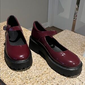 Wild Diva Maroon Platform Mary Jane Shoes